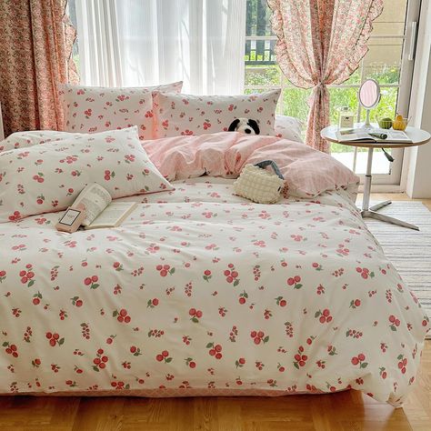 Cherry Bed, Botanical Bedding, Cute Duvet Covers, Flower Duvet Cover, Ruffle Duvet, Pink Comforter, Colorful Comforter, Queen Size Comforter, Kids Duvet Cover