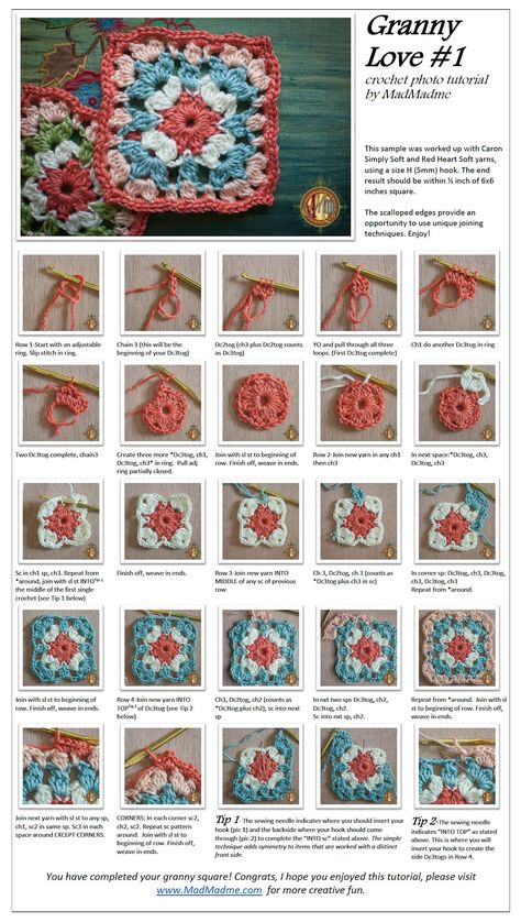 Multi Color Granny Square, How To Crochet Granny Squares Tutorials, How To Granny Square, Granny Squares Projects, How To Crochet A Granny Square, Easy Granny Square For Beginners, Classic Granny Square Pattern, Granny Square Designs, Granny Square Patterns