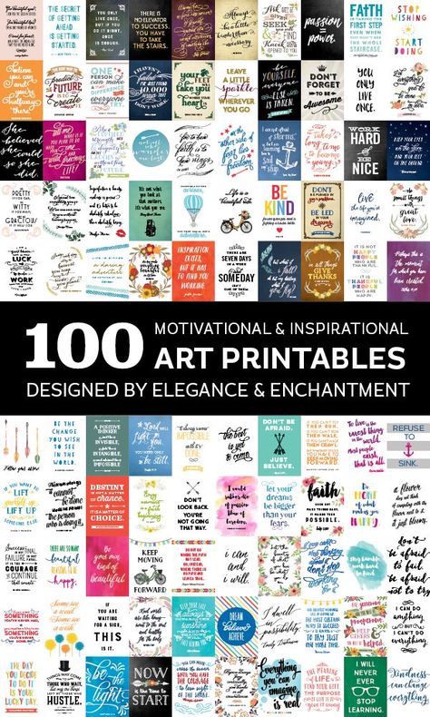 100 inspiring and motivational art printables, designed by Elegance and Enchantment. Sign up for a subscription to gain access to this growing library of designs, or take advantage of the free downloads that are shared every week! Positiva Ord, Teen Diy, Diy Buch, Inspirational Printables, Art Printables, Motivational Art, Printable Quotes, Free Downloads, Happy Planner