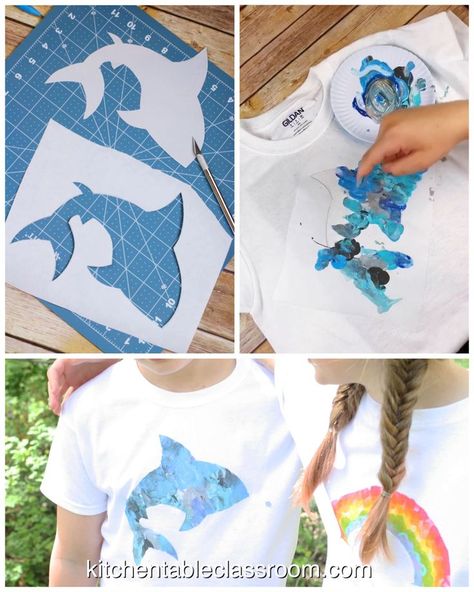 Make a DIY stencil out of freezer paper.  So simple and easy to customize.  Comes with six free silhouette printables.  #kidscrafts #craftsforkids #stencilart Stencil Table, Gamle T Shirts, Silhouette Printables, Classroom Diy, Kitchen Painting, Diy Stencil, Tshirt Diy, Tshirt Painting, Diy T Shirt