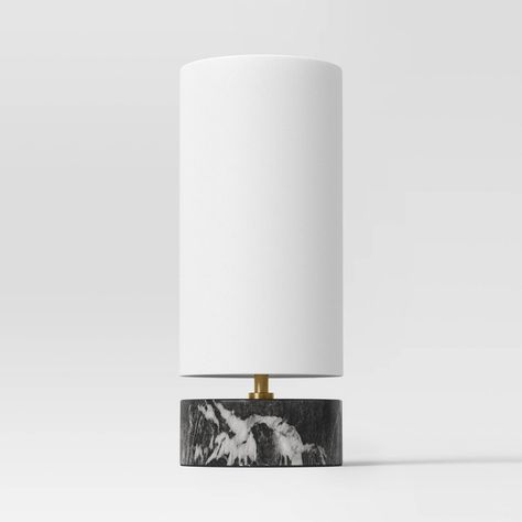 Illuminate any space in style with this Faux Marble Mini Table Lamp from Threshold™. This cylindrical mini table lamp features a black and white faux marble base that's paired with a white linen drum shade for a modern look. The one-way light setting with a cord rocker switch allows for easy use. Place it on any side table next to your sofa, on the console table or on a nightstand in the bedroom for an inviting look. Threshold™: Looks like home, feels like you. Table Lamp Black, Drum Light, Mini Table Lamps, Rocker Switch, Mini Table, Lamp Black, Black Table Lamps, Noble House, L And Light