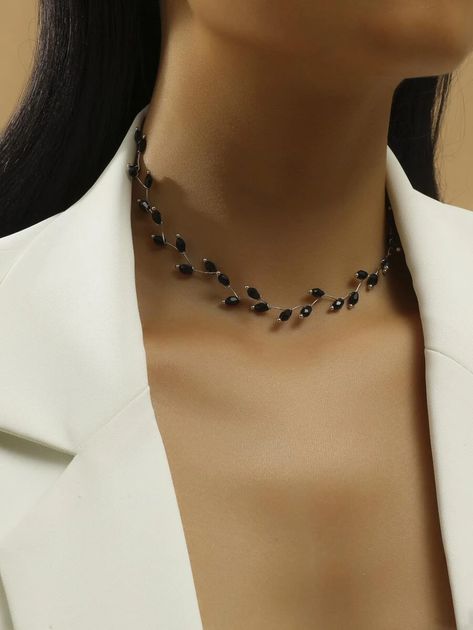 Black Jewelry Necklace, قلادات متدلية, Бисер Twin, Pretty Jewelry Necklaces, Metal Choker, Black Choker Necklace, Black Choker, Choker Collar, Black Jewelry