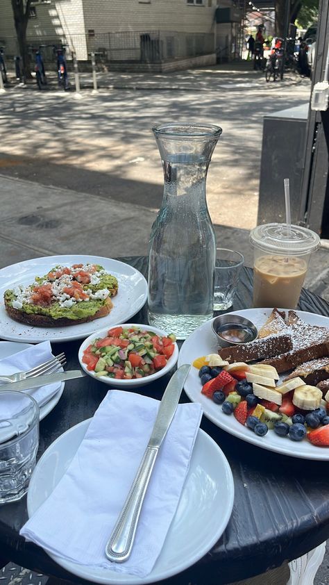 avacado toast | french toast | fruit | iced coffee | new york city | nyc | brunch | brunch date | birthday lunch | nyc outdoor seating | aesthetic lunch Nyc Brunch Aesthetic, Lunch Date Aesthetic, Lunch Nyc, Coffee New York, Nyc Brunch, Aesthetic Lunch, Avacado Toast, Birthday Lunch, Brunch Date