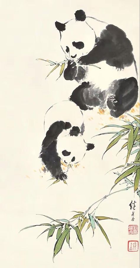 Chinese Caligraphy Art Artworks, Japanese Watercolor Paintings, Chinese Style Painting, Chinese Panda, Japanese Ink Painting, Forest Drawing, Sumi E Painting, Japan Painting, Chinese Art Painting