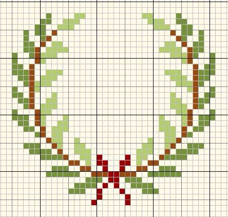 Wreath Cross, Buat Pita, Holly Wreath, Xmas Cross Stitch, Pola Kristik, Mini Cross Stitch, Cross Stitch Borders, Cross Stitch Cards, Stitch Christmas