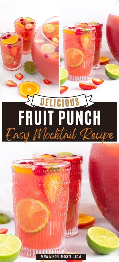 Pink Mocktail, Punch Mocktail, Fruit Punch Recipe, Easy Mocktail Recipes, Mocktail Drinks, Non Alcoholic Punch, Party Punch Recipes, Alcoholic Punch, Punch Drinks