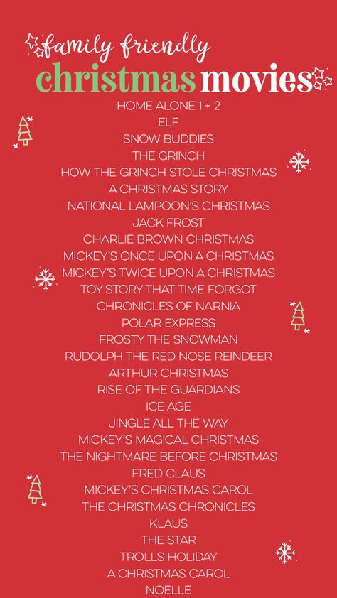 Christmas List For Adults, Christmas Movies Romantic, Christmas Movies Family, Kids Christmas Movies List, Holiday Movie List, Family Christmas Movies List, Winter Movies List, Christmas Watch List, Christmas Movie Challenge