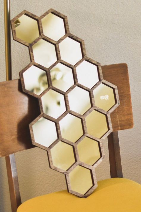 Hexagon Accent Mirror With Gold Tint and Honeycomb Pattern - Etsy Honeybee Nursery Ideas, Beehive Bathroom, Bee Bedroom Decor, Honeycomb Headboard, Bumblebee Kitchen, Honeycomb Mirror, Bee Wall Decor, Bee Kitchen, Bee Room