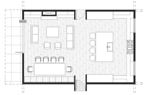 Family Room Floor Plans, Open Plan Kitchen Living Room Layout, Open Concept Kitchen Living Room Layout, Small Open Plan Kitchens, Open Space Living Room, Dining Room Layout, Kitchen Dining Room Combo, Kitchen Family Room, Open Concept Kitchen Living Room