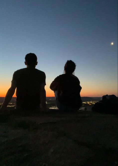 Just Friends Aesthetic Pictures, Couple Outside Night Aesthetic, Sunset Watching Couple, Friends To Lovers Pictures, Couples Sunset Aesthetic, Man And Woman Friendship Aesthetic, Two People Watching Sunset, Man And Woman Best Friends, Sunrise Couple Aesthetic