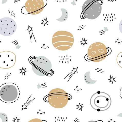 Space and stars seamless pattern for kids. Hand drawn stars background in cartoon style Use for prints, wallpaper, decorations, textiles. Vector illustration. Space And Stars, Hand Drawn Stars, Drawn Stars, Stars Background, Prints Wallpaper, Wallpaper Seamless, Star Background, Kids Patterns, Seamless Textures