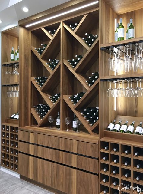 Home Bar With Wine Rack, Wine Wall With Cabinets, Wine Cabinets Ideas, Wine Cellar Wall Ideas, Wine Cabinet Ideas Built Ins, Wine Rack In Kitchen, Wine Display Ideas, Wine Wall Ideas, Wine Display Wall