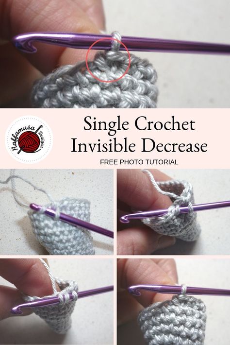 Your Amigurumi's will look neater and more professional thanks to the single crochet invisible decrease. Avoid ugly holes and distortions. Don't be afraid of decreasing stitches anymore. Follow me in this easy and free photo tutorial! #crochet #invisible #decrease #invisibledecrease #crochetinvisibledecrease #singlecrochet #singlecrochetinvisibledecrease #crochettechniques #amigurumi #crochetdecrease Amigurumi Patterns, Crochet Decrease Stitch, Invisible Decrease Crochet, Invisible Decrease, Single Crochet Decrease, Crochet Hack, Crochet Geek, Crochet Simple, Crochet Decrease