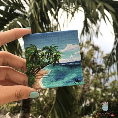 Nature Mini Painting, Aesthetic Painting Beach, Mini Drawings On Canvas, Small Canvas Beach Paintings, Mini Canvas Art Landscape, Mini Canvas Nature Painting, Small Canvas Landscape Paintings, Mini Canvas Beach Paintings, Small Beach Paintings