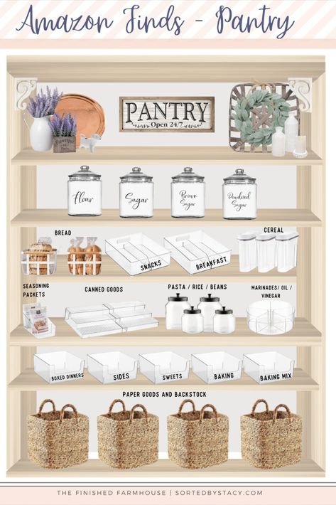 Picture of farmhouse pantry with farmhouse decor, jars, wire baskets, wicker baskets, and organization bins. Discover top-rated pantry organization products on Amazon and the Container Store. Functional Pantry, Organization Products, The Container Store, Airtight Containers, Container Store, Pantry Organization, Pantry, Every Day, Benefits