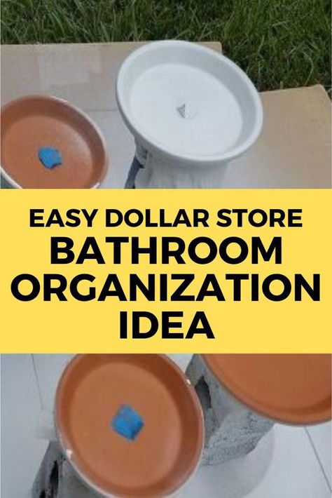 Get your counter space in order with this bathroom storage idea. This easy and quick cute dollar store hack is perfect for decorating your bathroom. #organization #bathroom #storage Organisation, Upcycling, Diy Bathroom Counter Organizer, Diy Bathroom Counter Storage, Dollar Store Bathroom Organization, Candle Repurpose, Gossip Bench, Bathroom Canisters, Chandelier Makeover