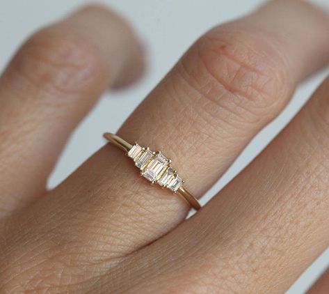 Tiffany Jewellery, Five Stone Engagement Ring, Art Deco Diamond Ring Engagement, Baguette Diamond Ring, Baguette Engagement Ring, Dainty Engagement Rings, Minimalist Engagement Ring, Baguette Diamond Rings, Tiffany Jewelry