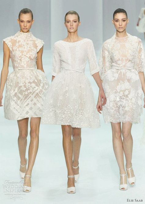 Love these... Elie Saab Spring 2012 couture bridal - Short Wedding Dresses Elie Saab Couture, Elie Saab Spring, Elie Saab Short Dress, Short White Lace Dress, Pure Dress, Short White Lace, 2012 Couture, Couture Bridal, White Short Dress