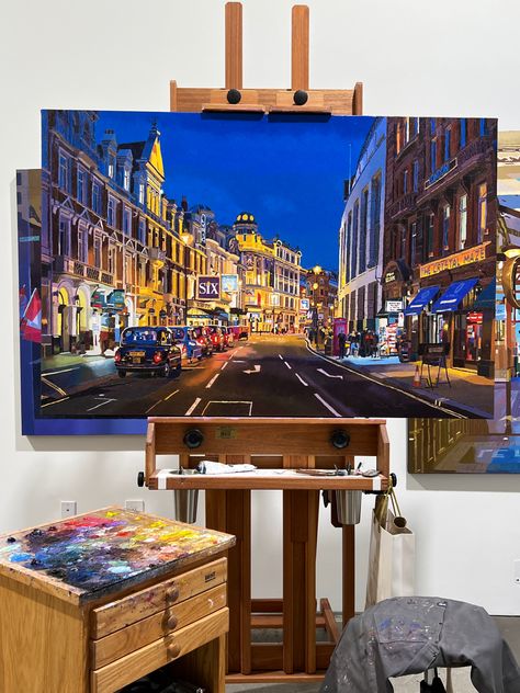 Landscape City Painting, London Painting Acrylic, Landscape Art Painting Acrylic, Acrylic Painting Buildings, Acrylic Painting City, Cityscape Painting Acrylic, City Canvas Painting, City Acrylic Painting, City Art Painting