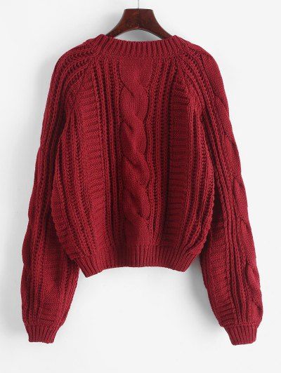 Cable Knit Solid Color Chunky Sweater - Red Wine S Christmas Attire For Women, Wine Red Sweater, Burgandy Sweater, Red Sweater Outfit, Oversized Red Sweater, Diy Granny Square, Autumn Crochet, Red Christmas Sweater, Red Cable Knit Sweater