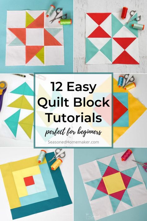 Crazy Quilting, Quilt Block Patterns Easy, Quilt Blocks Easy, Modern Quilt Blocks, Basic Quilt, Quilt Square Patterns, Quilt Block Patterns Free, Easy Quilt, Beginner Quilt Patterns