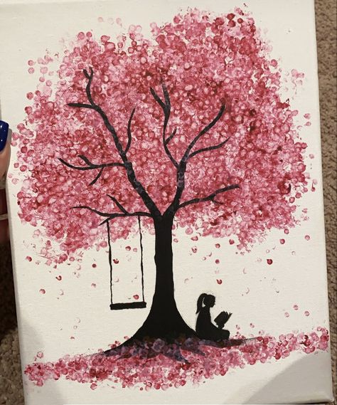 Tree Painting Easy, Cherry Blossom Drawing, Tree Drawing Simple, Pencil Tree, Arte Aesthetic, Seni Pastel, Painting Flowers Tutorial, Cherry Blossom Painting, Beauty Culture