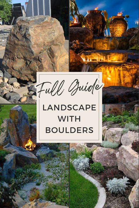 Large rocks often provide little excitement. However, when it comes to landscaping, boulders may be quite adaptable. Boulders are a low-maintenance or fully maintenance-free option to add color and character to your landscape. Because rocks come in so many varied sizes and forms, we often employ them in our designs. Usually, you may choose between fieldstone, limestone, or granite (red or black). Each variety has a unique appearance. Boulders In Front Yard Landscape, Huge Rocks In Landscaping, Hillside Landscaping With Boulders, Front Yard With Boulders, Pool Landscaping With Boulders, Large Landscape Rocks, How To Use Boulders In Landscaping, Large Rocks Landscaping, Beautiful Low Maintenance Landscaping