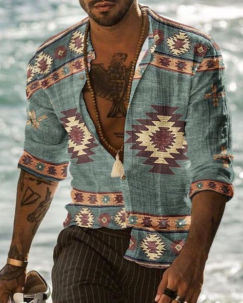 Bohemian Outfit Men, Boho Men Style, Men Casual Shirts, Mode Poses, Bohemian Style Men, Boho Men, Boho Summer Outfits, Men Fashion Casual Shirts, Boho Style Outfits