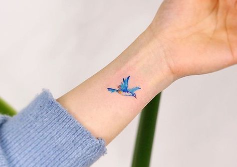 Blue Bird Tattoos, Blue Bird Tattoo, Blue Jay Tattoo, Bird Tattoo Ideas, Little Bird Tattoos, Bluebird Tattoo, Bird Tattoos For Women, Blue Fingers, Mastectomy Tattoo
