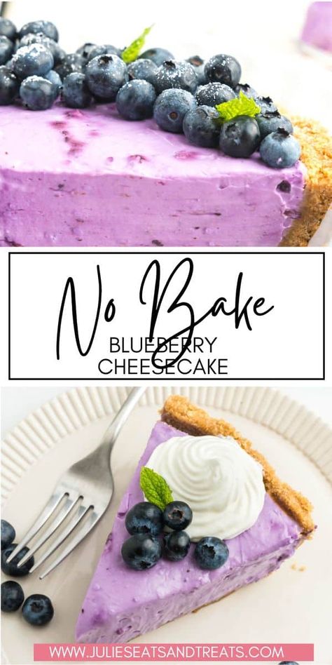 Get ready for a mouthwatering adventure with the No Bake Blueberry Cheesecake! Picture a creamy blueberry filling in a homemade graham cracker crust. It's a treat so delicious, it's out of this world! No need to stress, this recipe is super easy to whip up. The cheesecake is bursting with amazing blueberry flavor, perfect for your summer sweet tooth. Don't wait, grab a slice and enjoy the yumminess today! Pie, Blueberry No Bake Cheesecake, Blueberry Cheesecake No Bake, No Bake Blueberry Cheesecake Recipe, Blueberry Cheese Pie, Blueberry Cheesecake Cupcakes, Homemade Graham Cracker, Sour Cream Cheesecake, Blueberry Cheesecake Recipe
