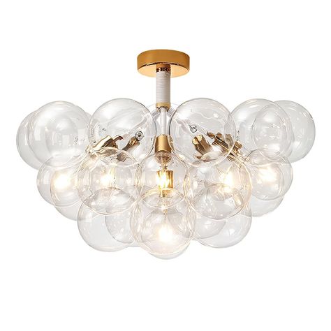 Everly Quinn Triangulum 6 - Light Glass Semi Flush Mount & Reviews | Wayfair Flush Mount Chandelier, Bubble Chandelier, Glass Ceiling Lamps, Bubble Lights, Semi Flush Mount Lighting, Semi Flush Ceiling Lights, Flush Lighting, Hanging Light Fixtures, Chandelier Design