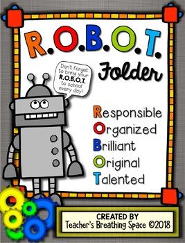 Take Home Folder Cover, Stem Bulletin Boards, Robot Classroom, Student Binder Covers, Take Home Folders, Robot Birthday Party, Homework Folder, Robot Theme, Student Binders