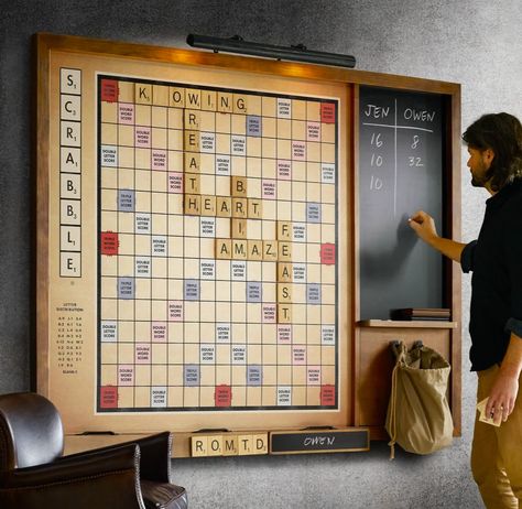 Wall Scrabble, Game Room Wall Decor, Board Game Room, Garage Game Rooms, Basement Games, Home Game Room, Wall Game, Scrabble Wall, Game Room Basement