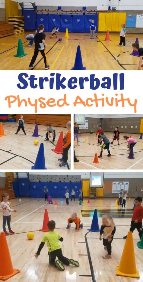 PE Teacher Kalie Schult shares her activity called Strikerball, a continuous game that works on many aspects including moving, striking, reaction time, and strategic play. #physed Cooperative Games For Elementary Pe, Soccer Physical Education, Gym Games For 1st Grade, Spacial Awareness Games, Pe Locomotor Games, 1st Grade Physical Education Activities, Floor Is Lava Pe Game, Pe Cooperative Games, Second Grade Pe Games