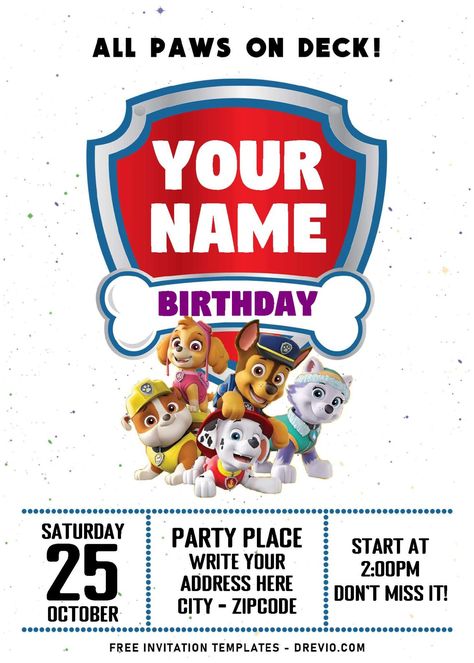 (Free Editable PDF) Brave Super Puppy PAW Patrol Birthday Invitation Templates | Download Hundreds FREE PRINTABLE Birthday Invitation Templates Paw Patrol Invitations Printables, Paw Patrol Printables Free, Paw Patrol Birthday Card, Paw Patrol Party Invitations, 3rd Birthday Party For Boy, Paw Patrol Printables, Paw Patrol Birthday Theme, Paw Patrol Birthday Invitations, Paw Patrol Invitations