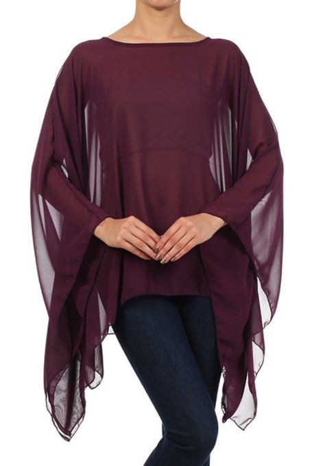 Amazon.com: Kiwi Co. Solid Sheer Chiffon Caftan Poncho Tunic Top Teal One Size: Clothing Georgette Tops Western For Jeans, Chiffon Poncho, Chiffon Styles, Dress Over Jeans, Western Top, Kaftan Tops, Poncho Blouse, Kaftan Designs, Poncho Top