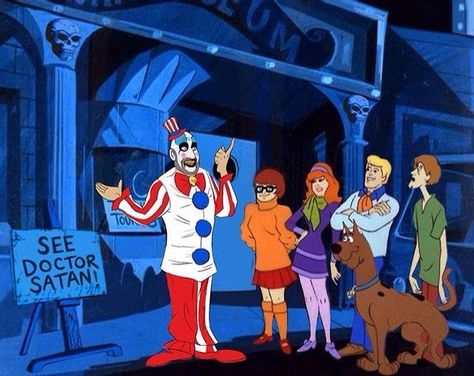 Captain Spaulding meets the Scooby Doo crew Humour, Clown Film, Libro Gravity Falls, House Of 1000 Corpses, Scooby Doo Mystery Inc, Horror Villains, The Creeper, Scooby Doo Mystery, Zombie Movies