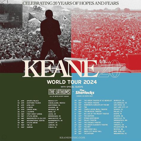 Keane Tour in 2024: Celebrating 20 Years of Hopes and Fears - Greeblehaus Roy Keane, Majestic Theatre, Somewhere Only We Know, Radio City Music Hall, Music Events, Radio City, A New Hope, Concert Tickets, Music Concert