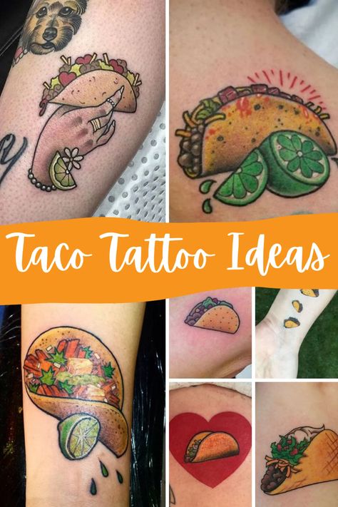 47 Tasty Taco Tattoo Ideas + Designs (So Good You Could Eat) - TattooGlee Taco Flash Tattoo, Taco Tattoo Design, American Traditional Taco Tattoo, Taco And Margarita Tattoo, Tortilla Chip Tattoo, Taco Tattoo Small Black And White, Taco Cat Tattoo, Matching Taco Tattoos, Tiny Taco Tattoo