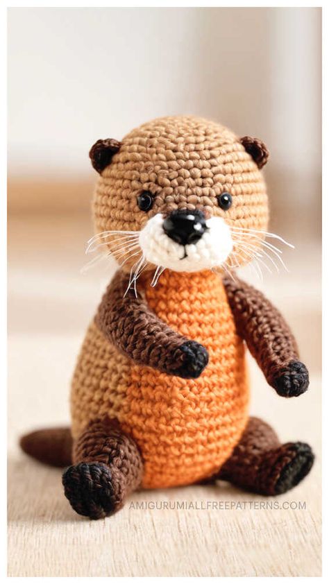 Amigurumi Patterns, Crochet Otter Pattern Free, Crochet Animals Free Pattern, Amigurumi Otter, Otter Amigurumi, Otter Crochet, Crochet Otter, Crochet Critters, Diy Earrings Easy