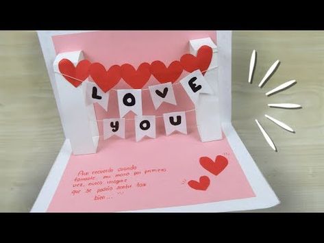 TARJETA POP UP SAN VALENTIN ♥ YUMIKU - YouTube Easy Greeting Cards, Diy Pop Up Cards, Father Birthday Cards, Tarjetas Pop Up, Design Valentines Day, Diy Anniversary, Paper Flowers Craft, Diy Valentines Gifts, Birthday Cards Diy