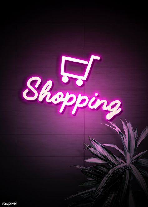 Neon purple shopping cart on a wall | premium image by rawpixel.com / nam Business Marketing Design, Hijau Neon, Logo Online Shop, Neon Quotes, Neon Sign Shop, Desain Editorial, Shopping Quotes, Neon Logo, Neon Design