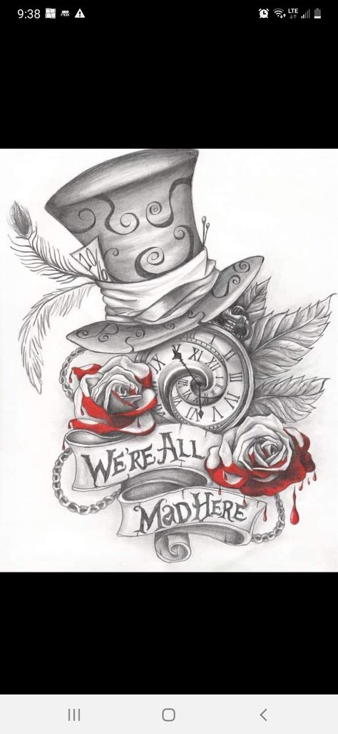 Mad Hatter Drawing, Alice In Wonderland Tattoo Sleeve, Dark Disney Tattoo, Mad Hatter Tattoo, Steampunk Alice In Wonderland, Alice In Wonderland Clocks, Cheshire Cat Tattoo, Clock Drawings, Alice And Wonderland Tattoos