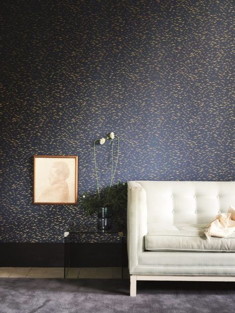 Farrow & Ball Introduces Metallic Wallpaper Designs | Hirshfield's Free Wallpaper Samples, Birds Flying Away, Farrow & Ball Wallpaper, Japanese Pen, Stiffkey Blue, Farrow Bal, Copper Paint, Farrow And Ball Paint, Farrow And Ball