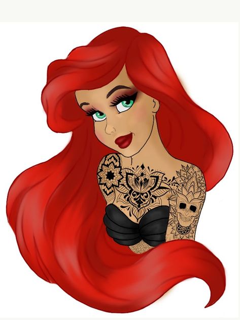 Pin by Janie fuller on Punk princesses drawings | Disney princess tattoo, Goth disney princesses, Punk disney princesses Dark Disney Tattoos, Tattooed Ariel, Disney Pin Up, Goth Disney Princesses, Goth Disney, Disney Punk, Punk Disney Princesses, Princess Tattoo, Disney Princess Tattoo
