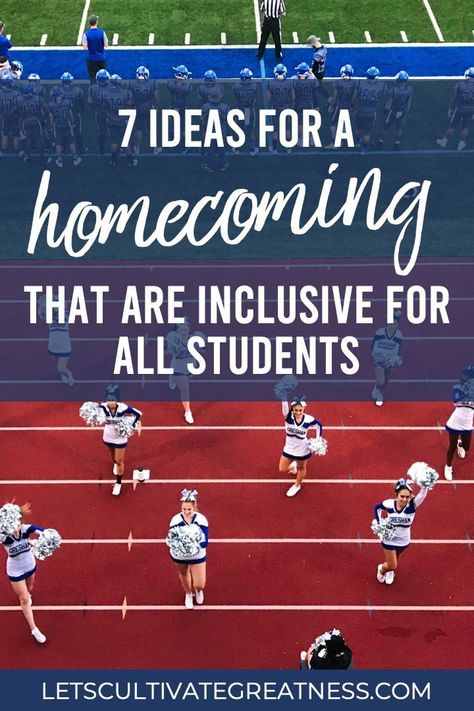 Make this year’s Homecoming week one that includes every student. This blog post includes tips and ideas for creating inclusive events, everything from Homecoming royalty to spirit assembly games, to dress-up themes. This is a must-read for any middle or high school student council advisor. High School Student Council, Student Council Activities, Assembly Games, Spirit Week Themes, Leadership Ideas, Homecoming Themes, School Spirit Week, Homecoming Spirit Week, High School Homecoming