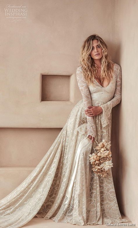 Embellished Wedding Dress With Sleeves, Champagne Wedding Gown With Sleeves, Champagne Wedding Dress Long Sleeve, Wedding Dress With Long Sleeve, Long Sleeve Gold Wedding Dress, Non Traditional Long Sleeve Wedding Dress, Fall Bridal Dress, Champagne Long Sleeve Wedding Dress, Long Sleeve Champagne Wedding Dress