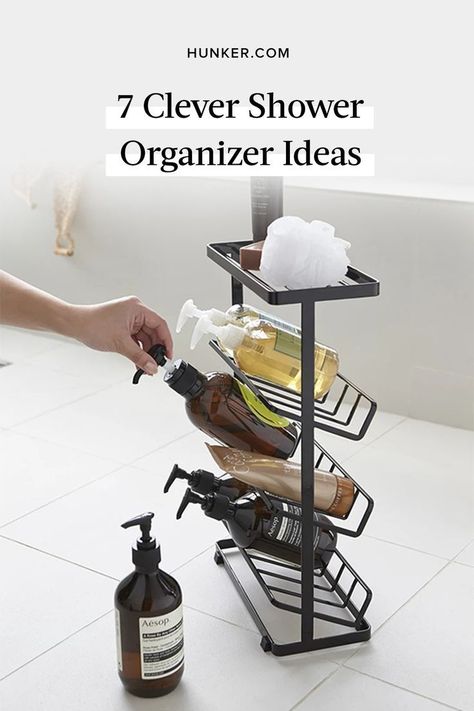 These shower caddy ideas can accommodate any type of shower, from walk-in stalls to those with rain showerheads or handhelds — so you'll never be mid-shower-bliss and find products raining down on you again. #hunkerhome #shower #storage #showerstorage #showerorganization #showercaddy Shower Storage Solutions, Bathroom Improvements, Standing Shower, Modern Bathroom Accessories, Shower Storage, Shower Organization, Unique Shower, Shower Shelves, Shower Caddy