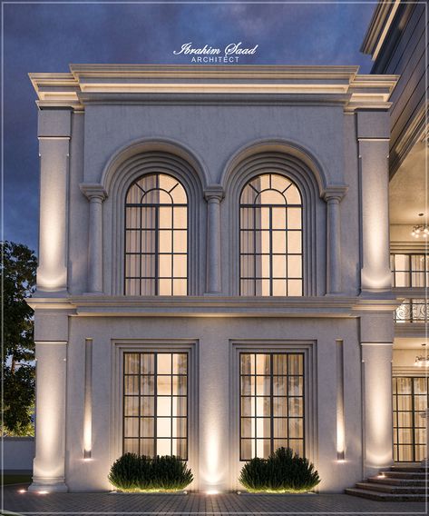 NEW CLASSIC VILLA - Abu Dhabi on Behance Classical Building Design, Classical Villa Exterior, New Classic Exterior Villa, New Classic Architecture Villa, New Classic Villa Exterior, Neo Classic Exterior Design, New Classic Architecture, New Classic Villa Exterior Design, Modern Classic Building