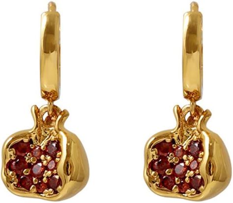 Amazon.com: ZEBRAGO Premium Cubic Zirconia Inlay Red Pomegranate Pendant 18k Gold Plated Stainless Steel Hoop Earrings for Women: Clothing, Shoes & Jewelry Gold Red Earrings, Pomegranate Earrings, Pomegranate Design, Pomegranate Jewelry, Chunky Hoop Earrings, Red Pomegranate, Prom Jewelry, Red Jewelry, Silver Bow